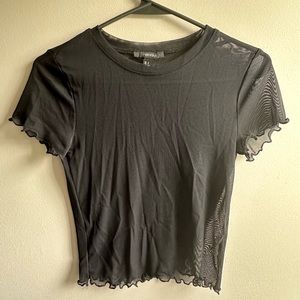 Forever 21 black mesh ruffle t-shirt